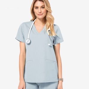 Figs Casma Three-Pocket Dusty Blue Scrub Top